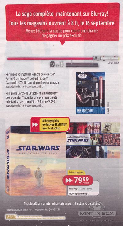 Star Wars The Complete Saga sur Blu-Ray promo Future Shop du Québec