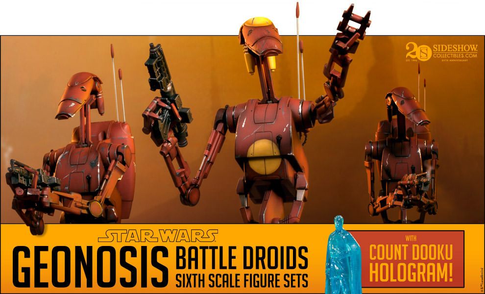 star wars sideshow collectibles geonosis battle droids set battle droids commander yellow jaune sixth scale figure