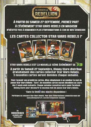 star wars Rebels disney store promo collector card france