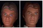 Gros plans sur les t�te des poup�es Han Solo et Indiana Jones.